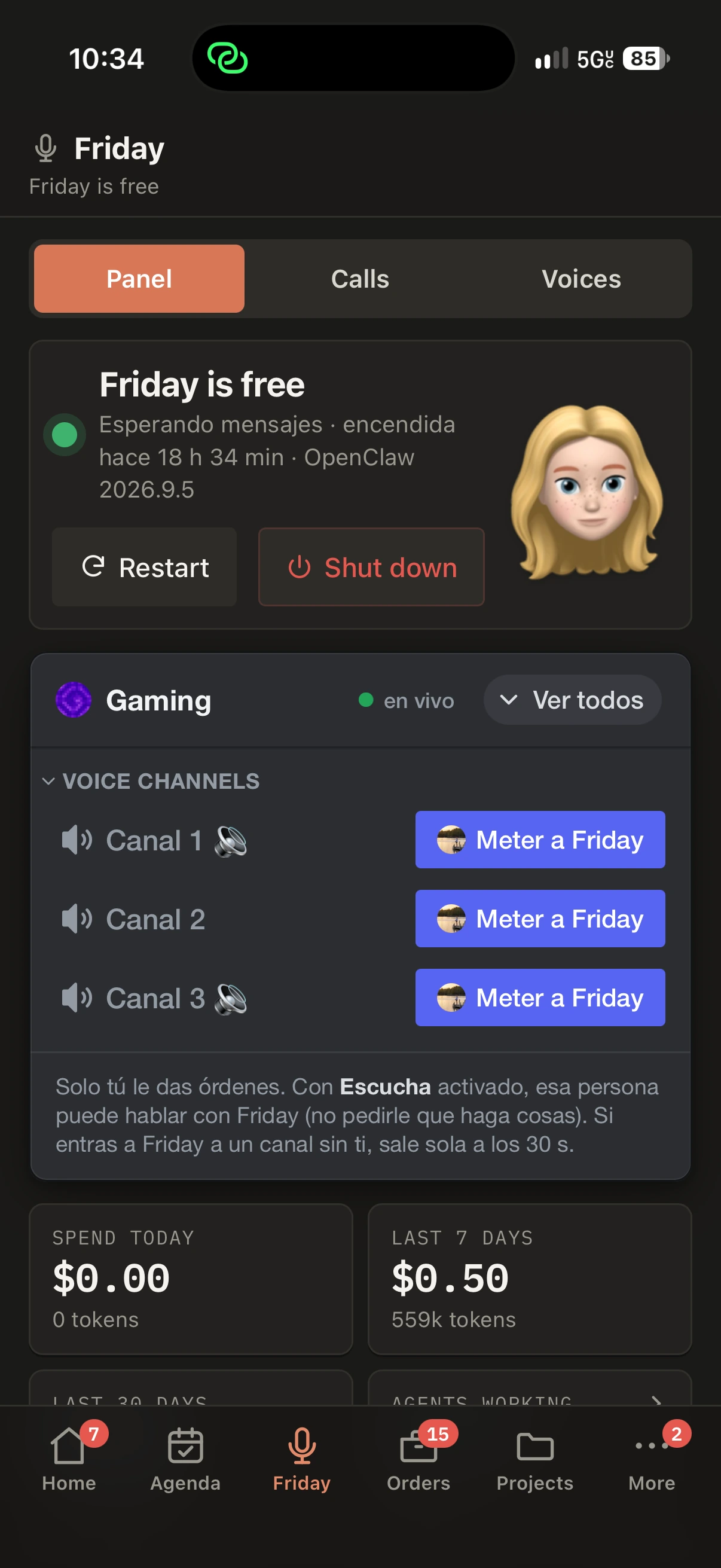 Friday assistant dashboard with Discord controls